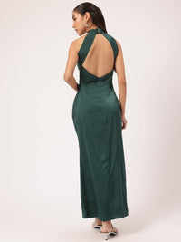 DressBerry Luxe Luster Halter Neck Satin-Finish Maxi Sheath Dress