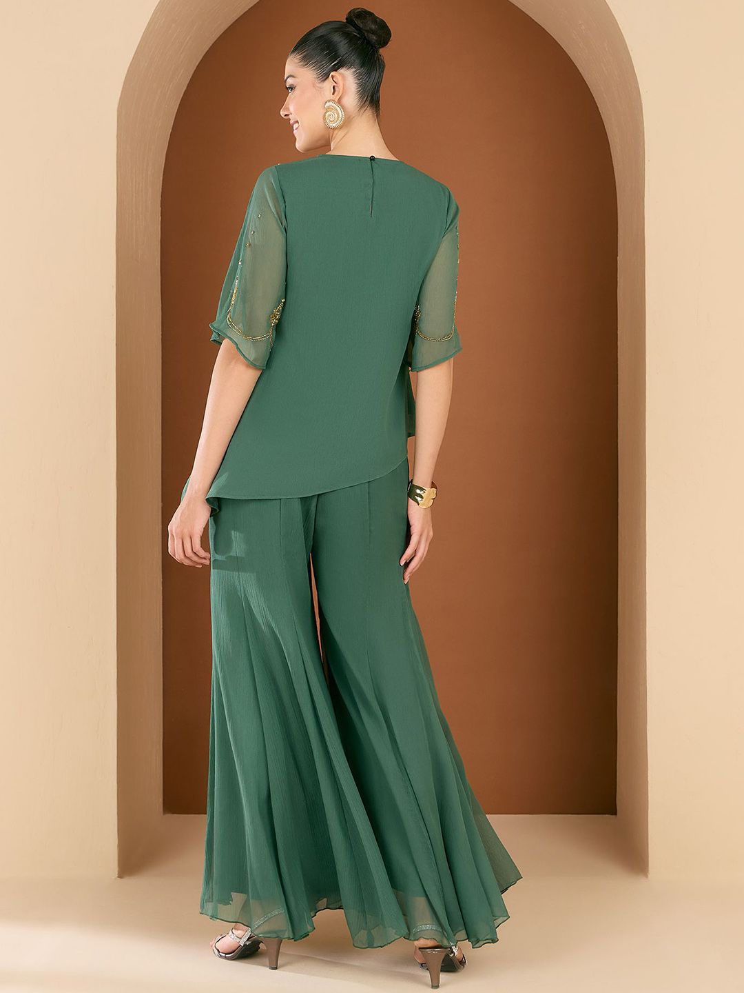 Antheaa Embellished  Round Neck Top & Palazzo Co-Ords