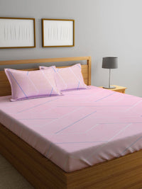 Myntra Elegant Homes Kapas Geometri Merah Jambu 300 TC Cadar Katil Halus King dengan 2 Sarung Bantal-250 x 225 sm