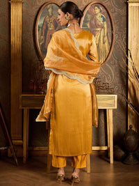 Indo Era Floral Embroidered Round Neck Regular Liva Kurta With Trouser With Dupatta