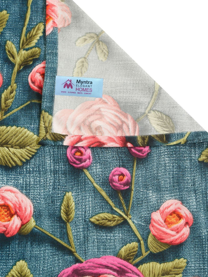 Myntra Elegant Homes Turquoise Blue Floral 300 TC Single Bedsheet with 1 Pillow Covers