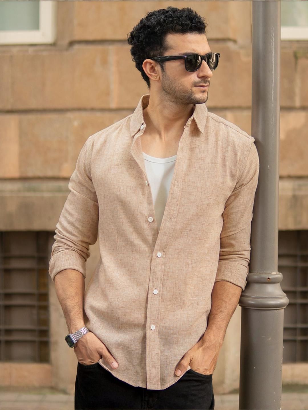 Powerlook Men Slim Fit Solid Spread Collar Casual Shirt