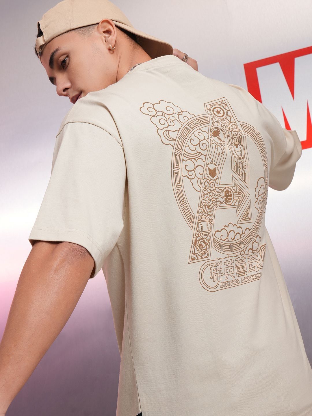 HIGHLANDER Men Avenger Printed Oversized Drop Shoulder Sleeves Pure Cotton Tshirt