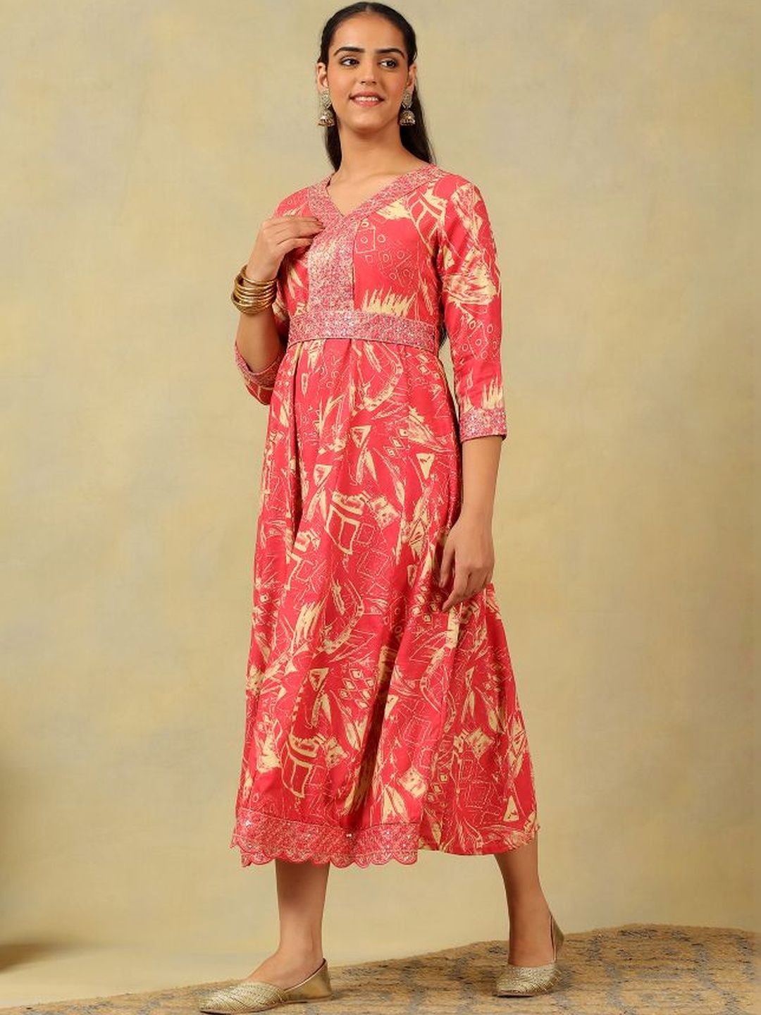 Mamicha Print A-Line Midi Dress