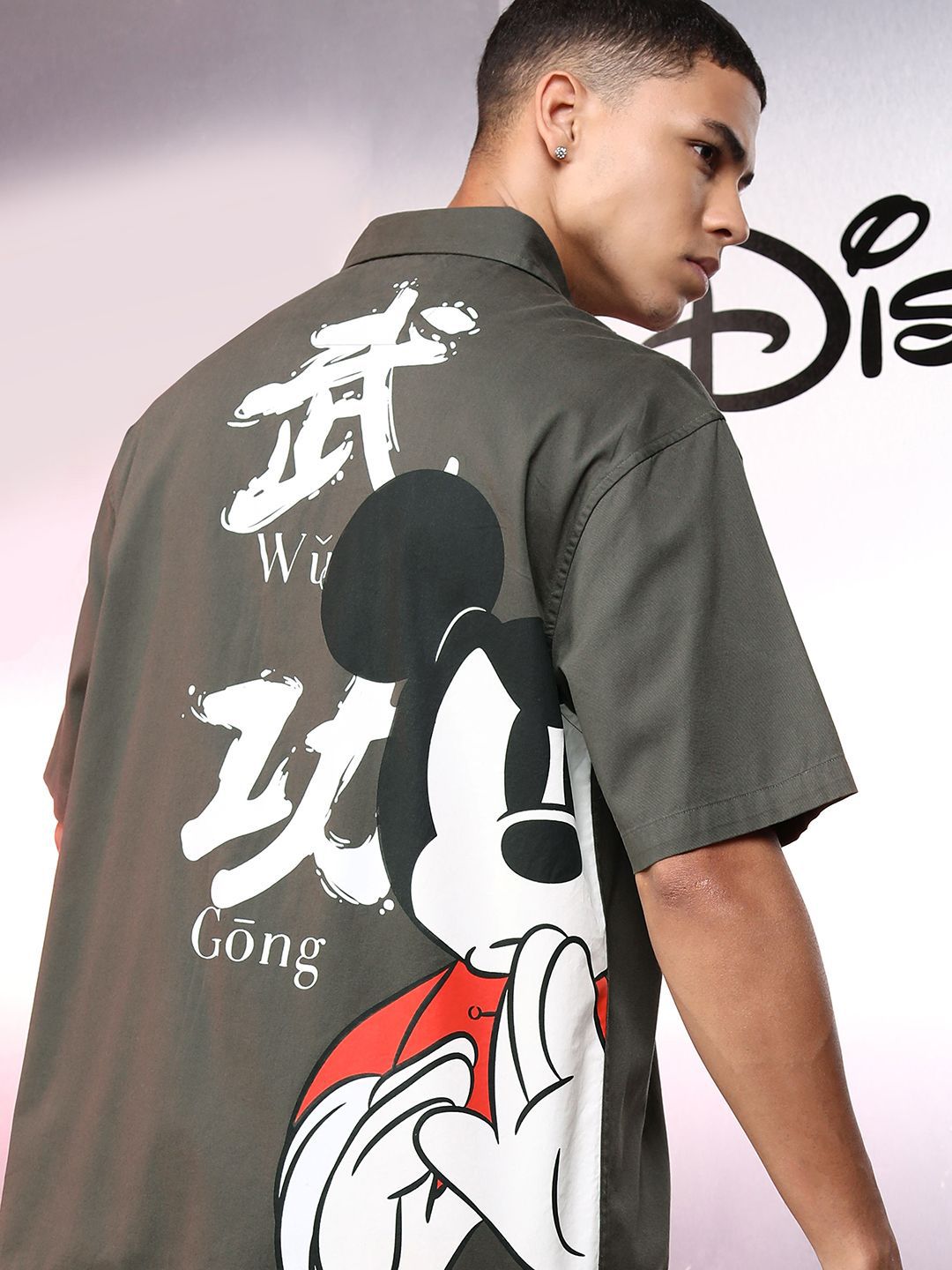Highlander Disney Men Grey Mickey Printed Oversized Casual Shirt