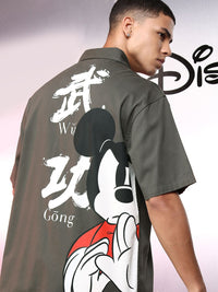 Highlander Disney Men Grey Mickey Printed Oversized Casual Shirt