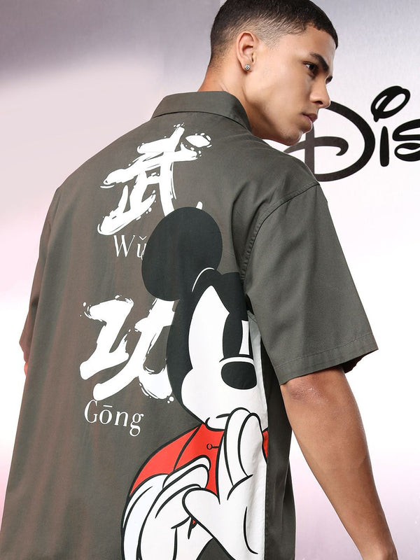 Highlander Disney Men Gray Mickey mencetak baju kasual besar