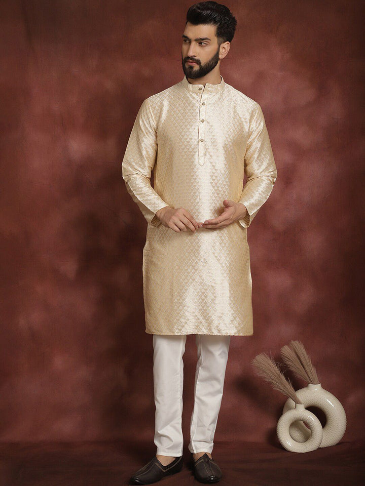 Anouk Ethnic motifs  Woven Design Mandarin Collar Long Sleeves Kurta Set