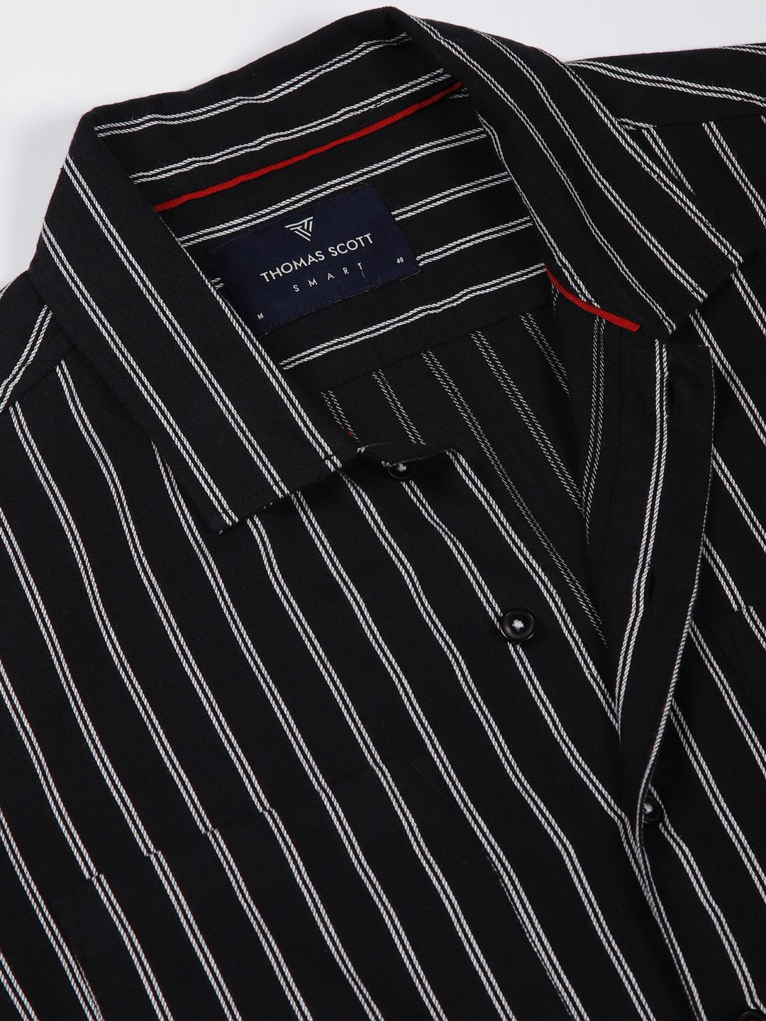 Thomas Scott Men Premium Spread Collar Vertical Striped Cotton Slim Fit Casual Shirt