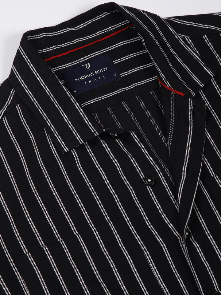 Thomas Scott Men Premium Spread Collar Vertical Striped Cotton Slim Fit Casual Shirt