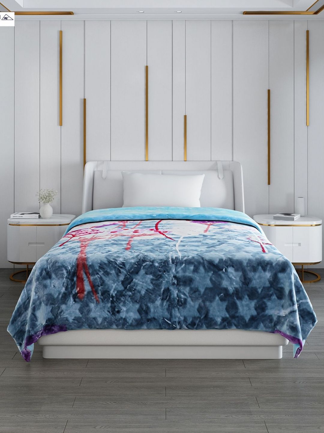 Monte Carlo Blue & Purple Floral Printed Mild Winter Single Bed Blanket
