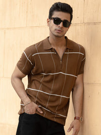 Powerlook Men Checked Polo Collar Cotton T-shirt