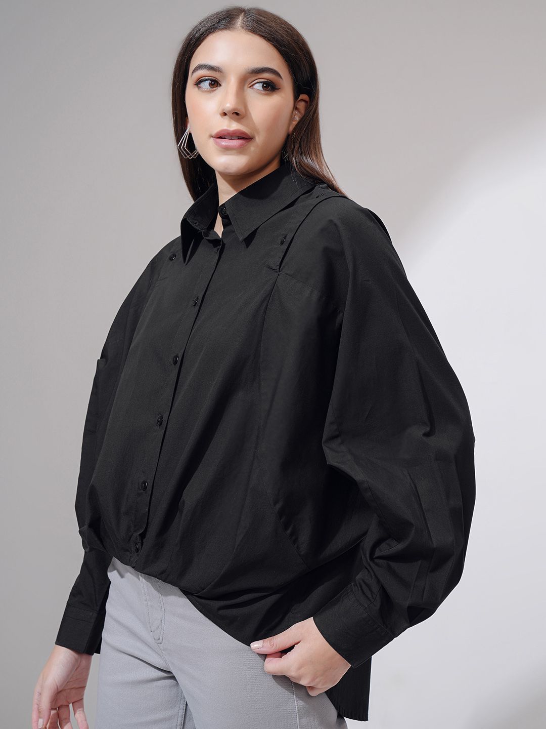 Tokyo Talkies Women Solid Dropshoulder Oversized Fit Shirt