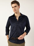 Thomas Scott Men Classic Spread Collar Textured Solid Slim Fit Casual Shirt