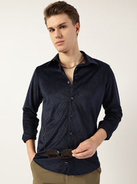 Thomas Scott Men Classic Spread Collar Textured Solid Slim Fit Casual Shirt