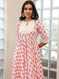 Libas Floral Printed Gotta Patti Pure Cotton Anarkali Kurta with Trousers & Dupatta
