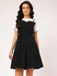 DressBerry Cute & Comfy Monochrome A-Line Tiered Mini Dress