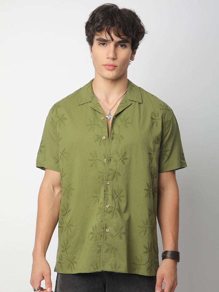 VASTRADO Men Classic Cuban Collar Floral Printed Cotton Oversized Casual Shirt