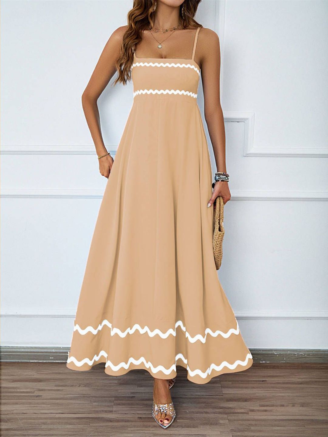 all about you Women Solid Square Neck Shoulder Straps Maxi Dress