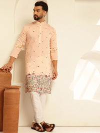 SOJANYA Floral Embroidered Mandarin Collar Thread Work Cotton Silk Straight Kurta