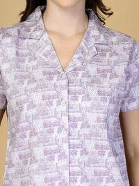 KLOTTHE Women Purple Abstract Pure Cotton Night Suit