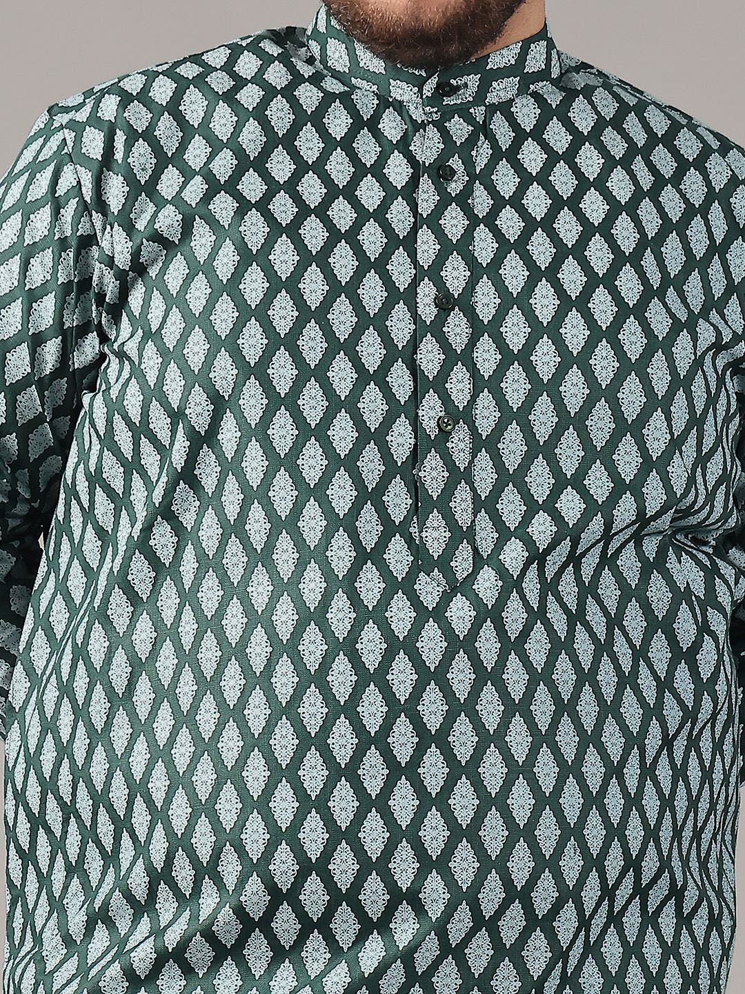 SOJANYA PLUS Saiz Motif Etnik Bercetak Kolar Jalur Kurta Lurus