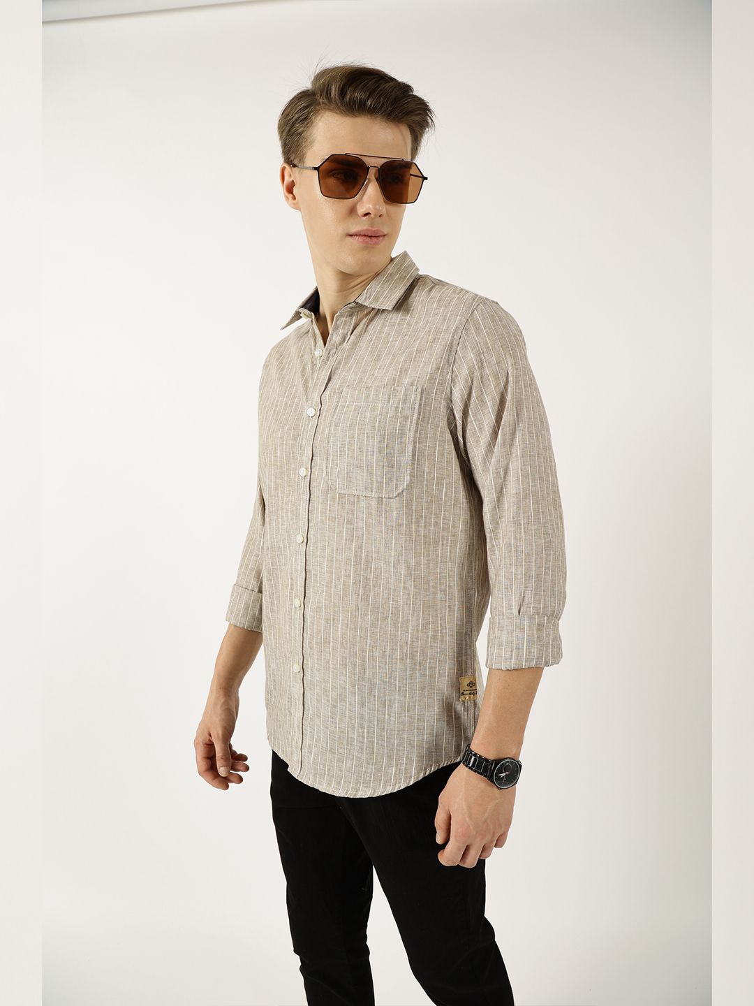 Thomas Scott Men Classic Slim Fit Opaque Striped Casual Shirt