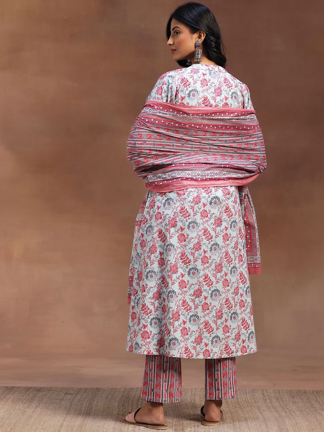 Libas Floral Printed Pure Cotton Kurta with Trousers & Dupatta