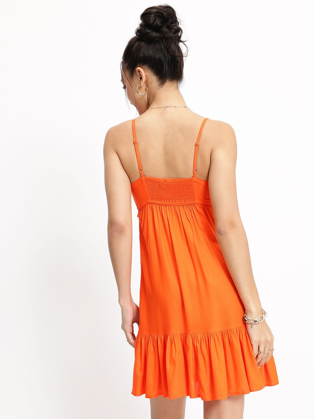 DressBerry Tangerine Sway Ruffles Empire Mini Dress
