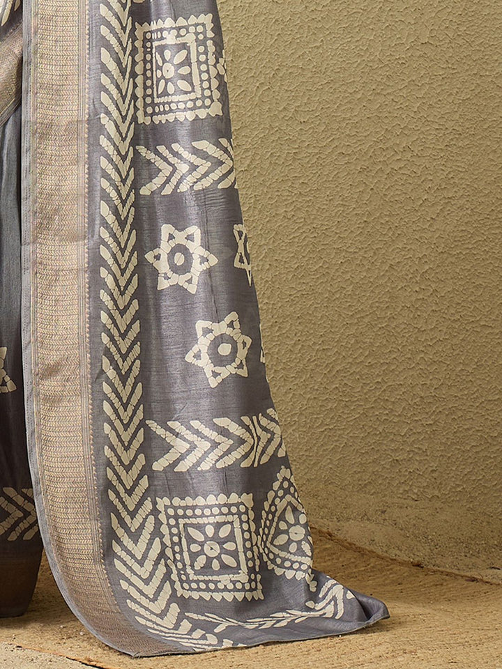 Saree mall Ethnic Motifs Zari Silk Blend Ready to Wear Block Print Sarees