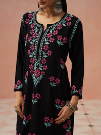 House of Chikankari Women Floral Embroidered Thread Work Kurta