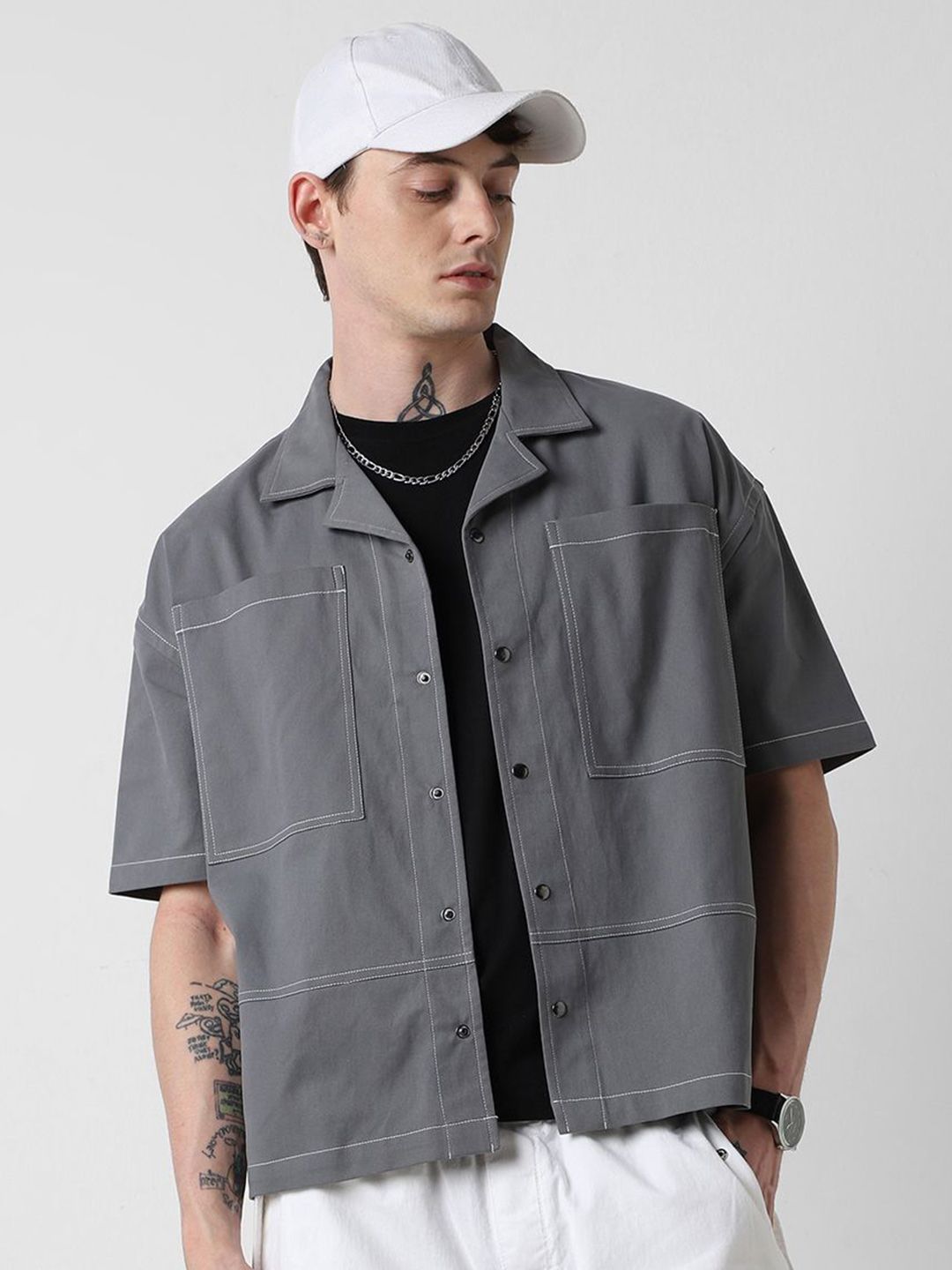 VASTRADO Men Classic Cuban Collar Solid Cotton Oversized Casual Shirt