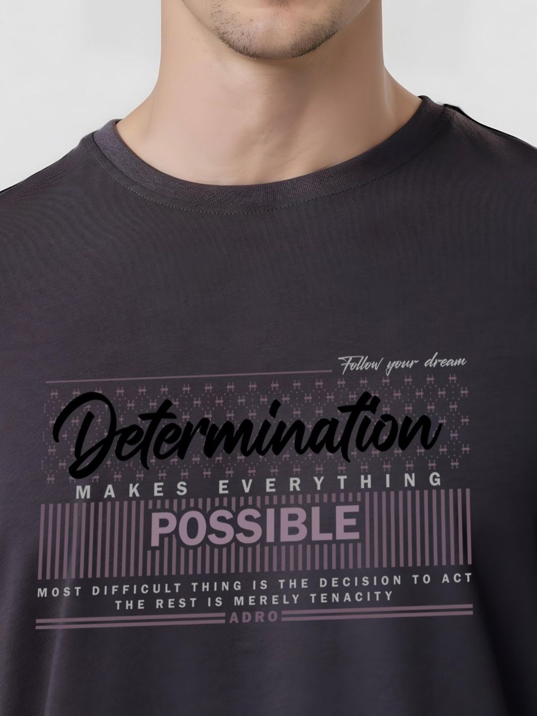 ADRO Men Typography Printed Round Neck Cotton T-shirt