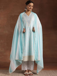 Libas Floral Printed Sequinned Pure Cotton Kurta with Trousers & Dupatta