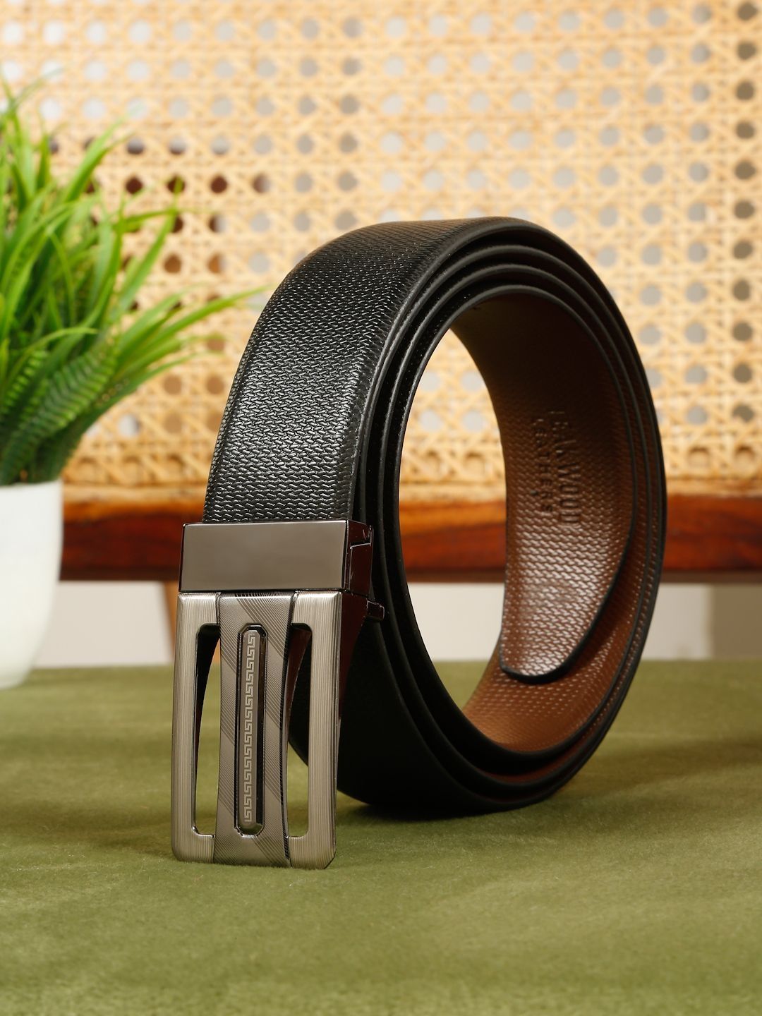 Teakwood Leathers Men Textured Leather Reversible Belt