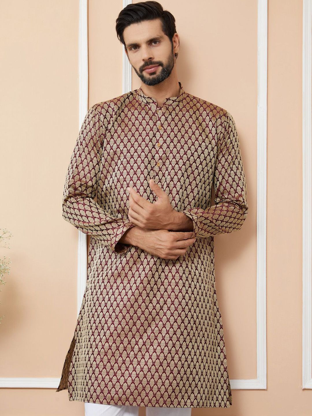 See Designs Ethnic Motifs Woven Design Mandarin Collar Straight Kurta