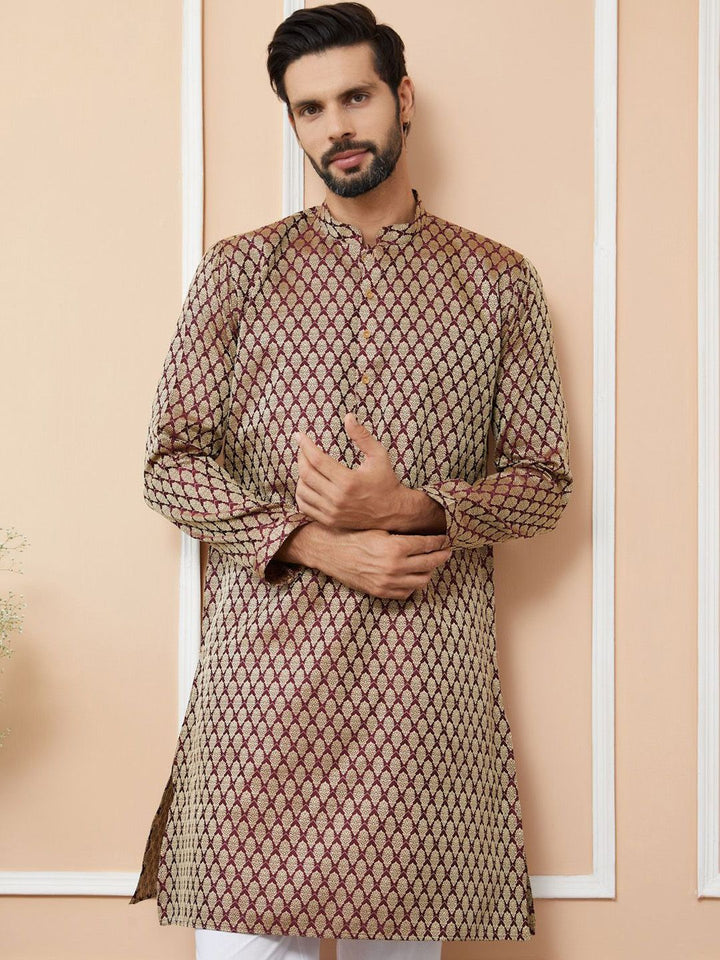 See Designs Ethnic Motifs Woven Design Mandarin Collar Straight Kurta
