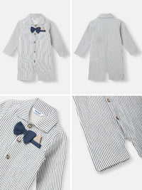 Nauti Nati Boys Striped Romper Bow At Placket Collar Neck Romper For 0-2 Years