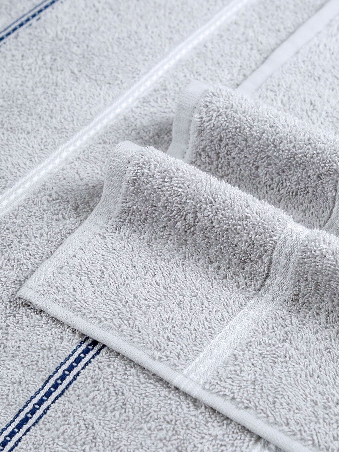 MYTRIDENT Grey & White Striped Cotton 450 GSM Bath Towel
