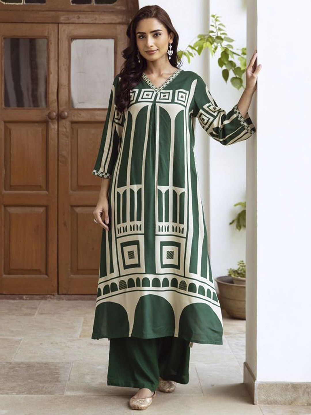 Indo Era Women Printed Regula Geometric A-Line Kurta with Palazzos