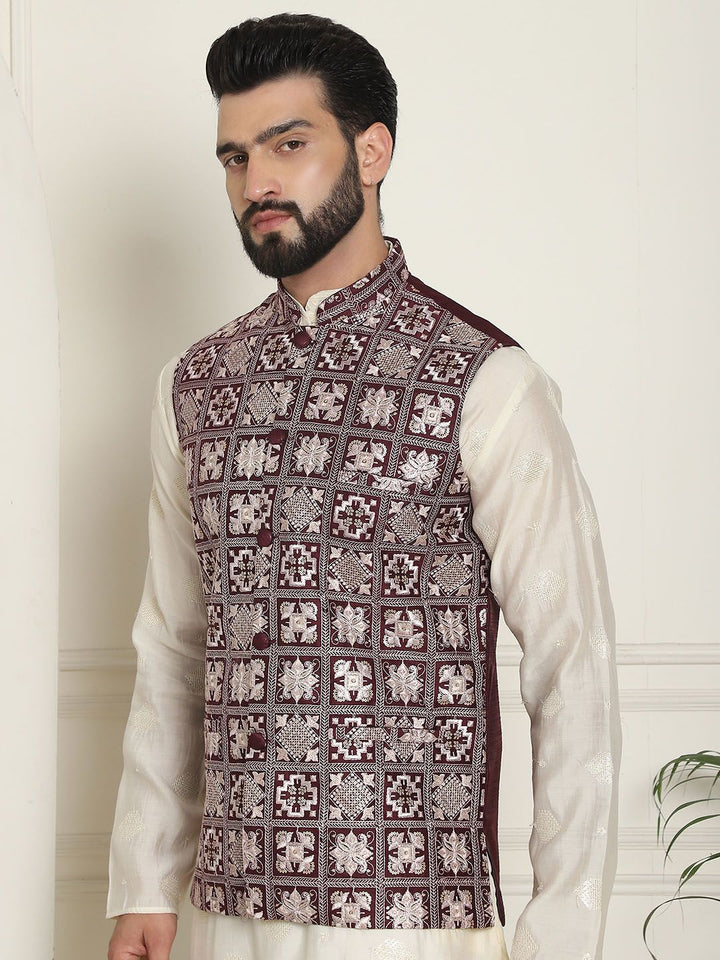 SOJANYA LUXE Jaket Nehru Kolar Mandarin Sulam Lelaki
