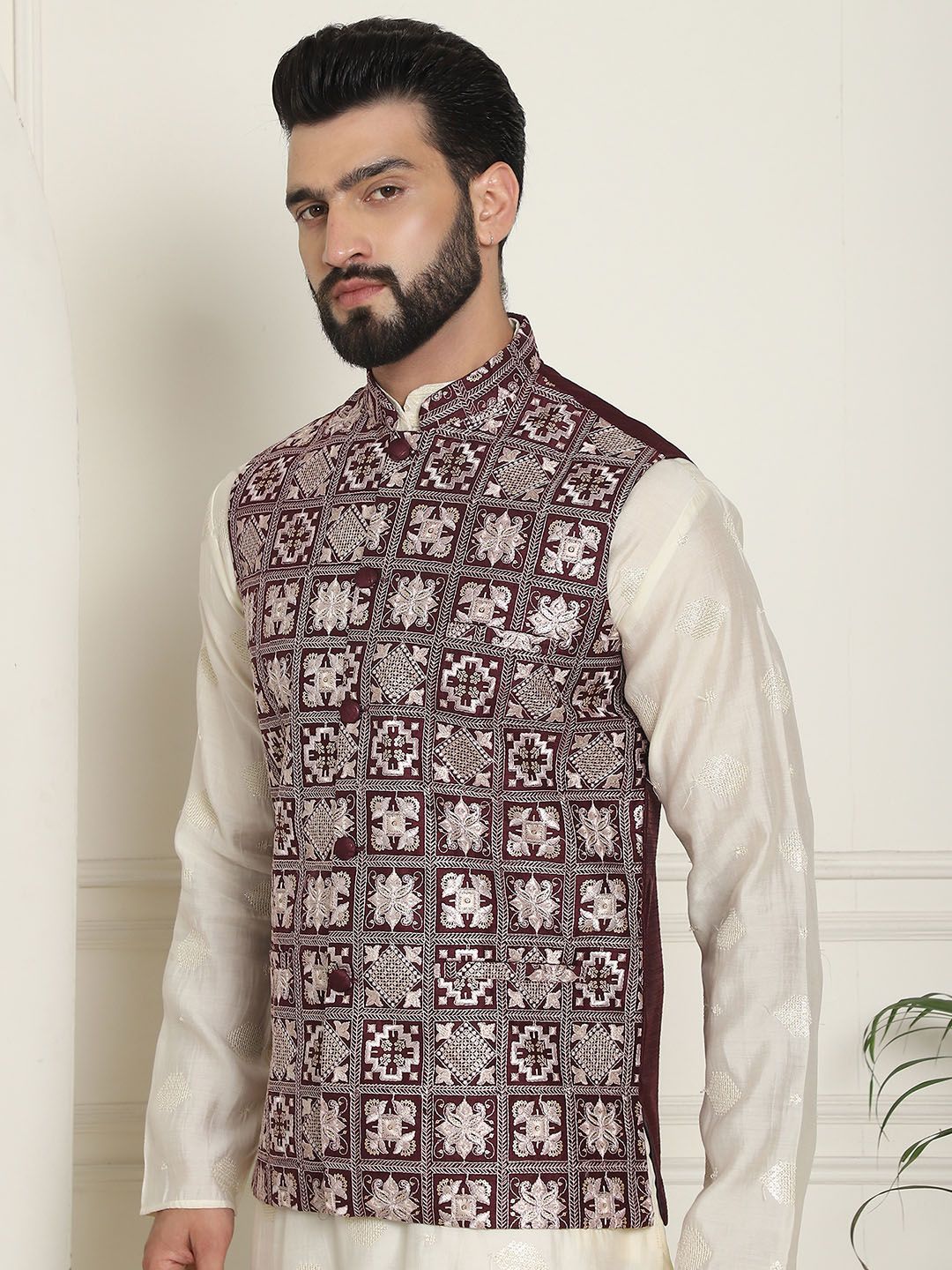 SOJANYA LUXE Jaket Nehru Kolar Mandarin Sulam Lelaki