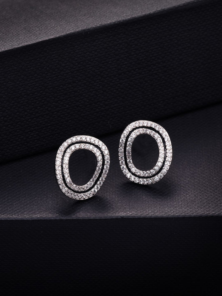 PANASH 925 Sterling Silver Rhodium-Plated CZ-Studded Classic Studs