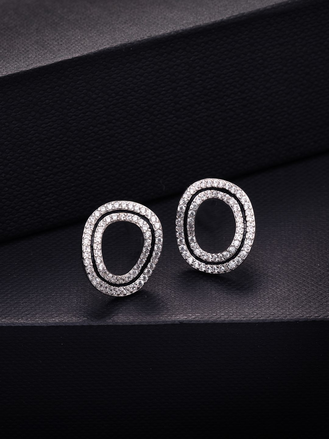 PANASH 925 Sterling Silver Rhodium-Plated CZ-Studded Classic Studs