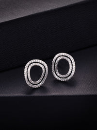 PANASH 925 Sterling Silver Rhodium-Plated CZ-Studded Classic Studs