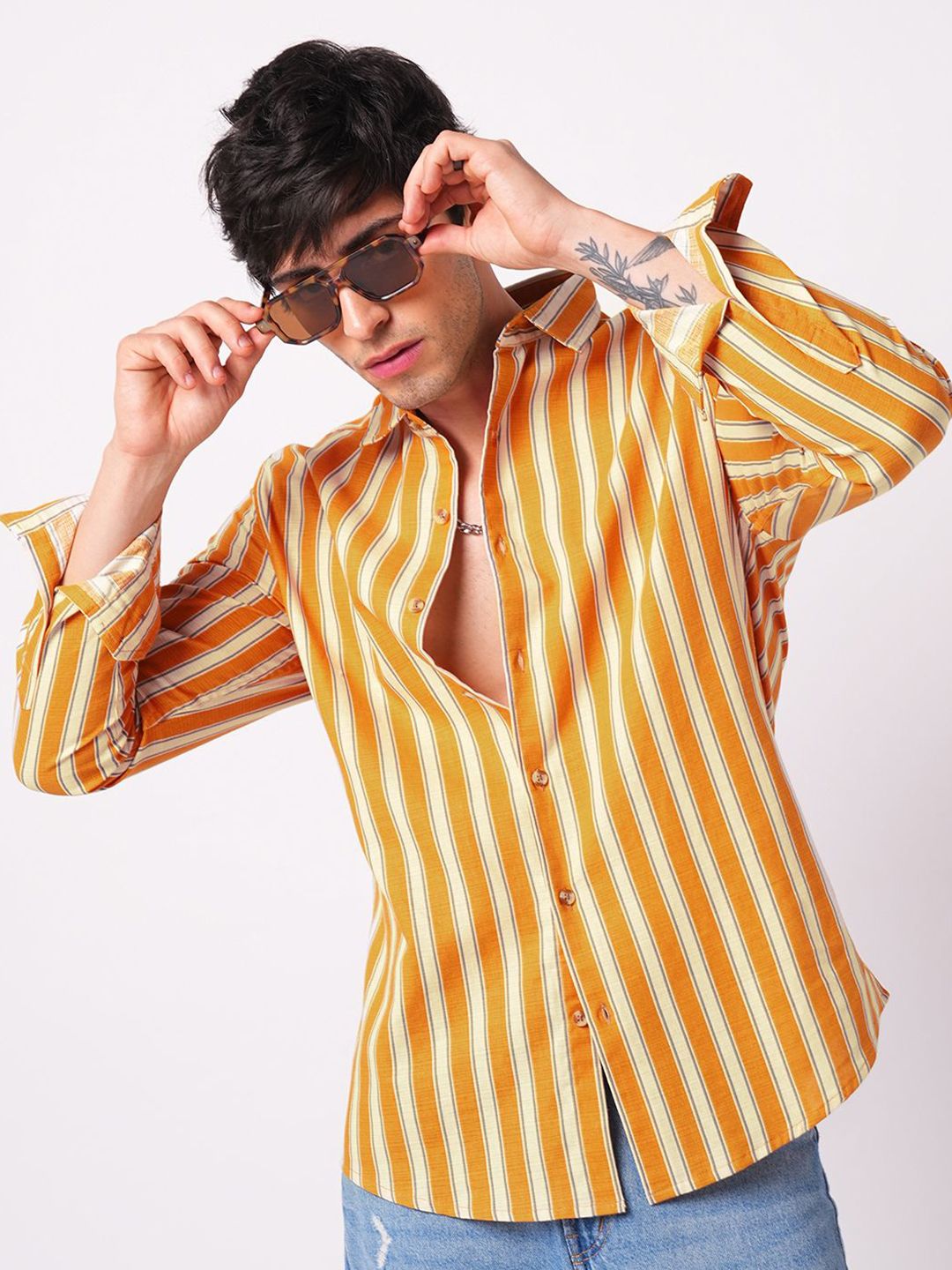 VASTRADO Classic Vertical Striped Slim Fit Cotton Casual Shirt
