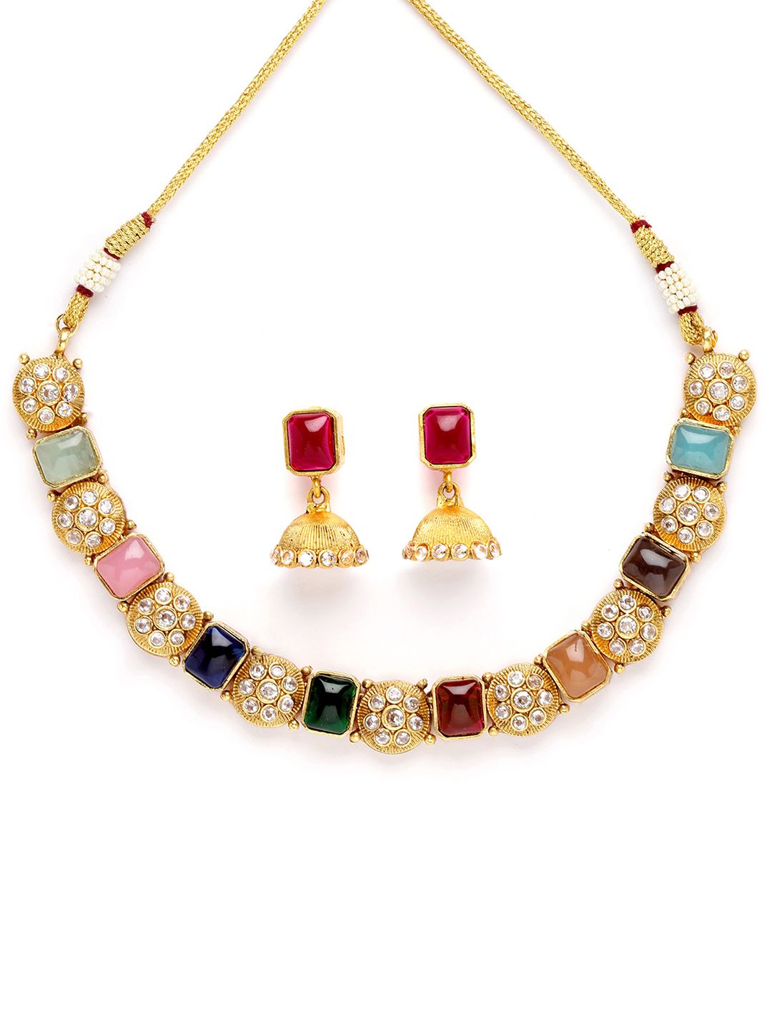 KARATCART Gold-Plated & Artificial Stones Studded Jewellery Set