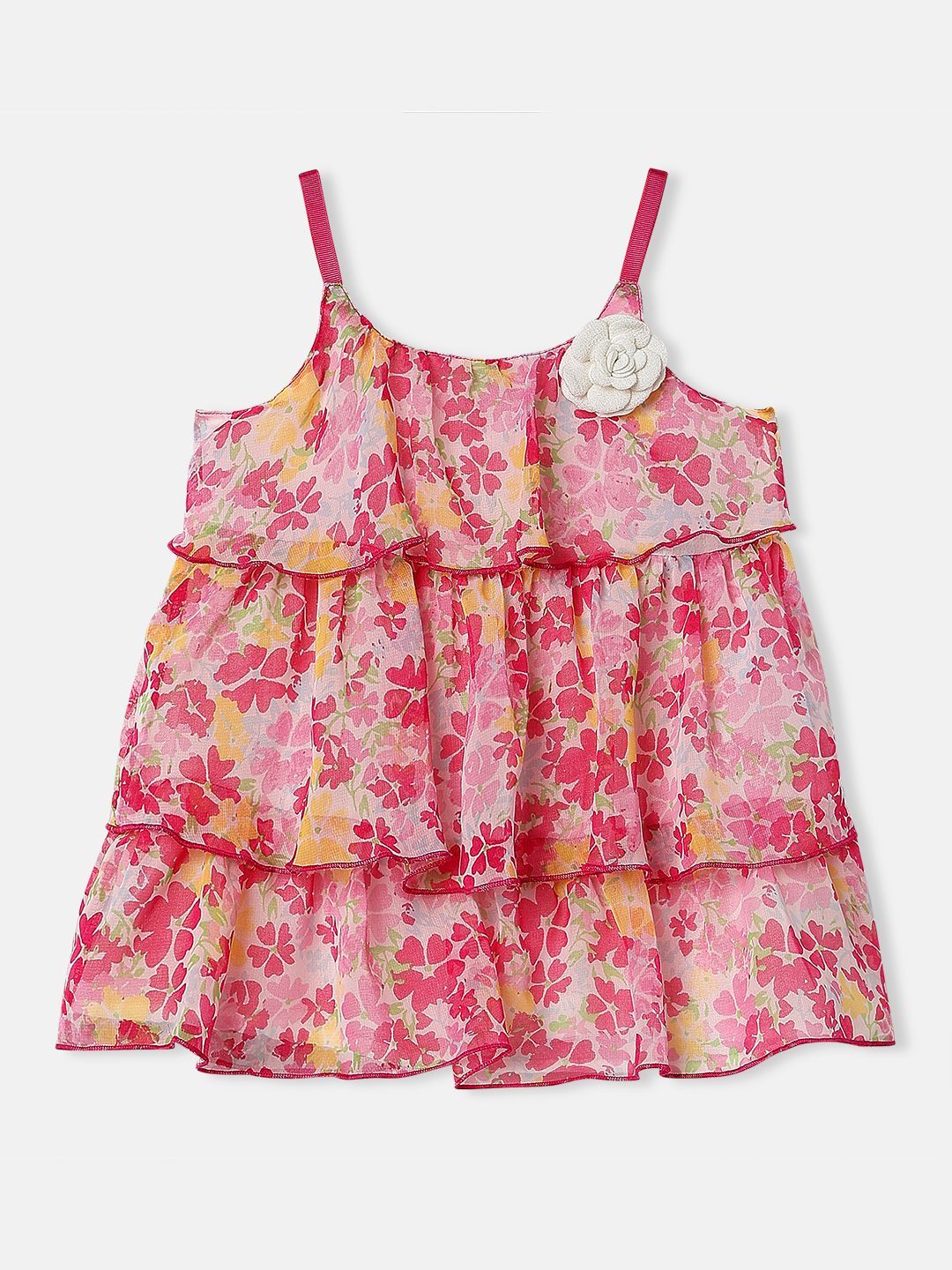 Nauti Nati Girls Sleeveless Floral Printed Knee Length Georgette Dress