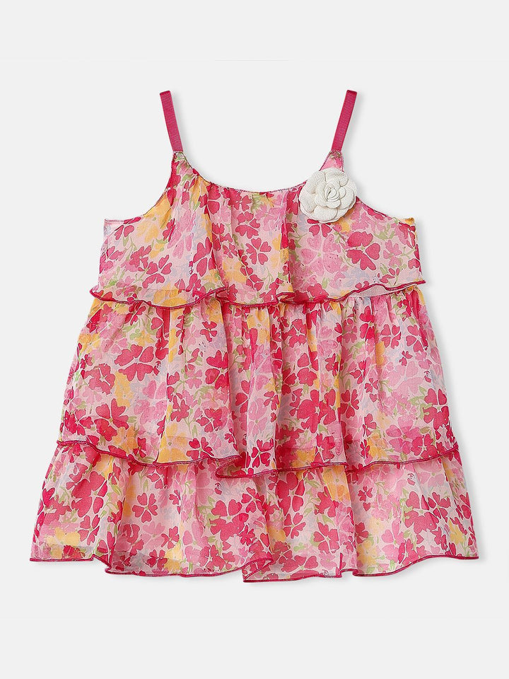 Nauti Nati Girls Sleeveless Floral Printed Knee Length Georgette Dress