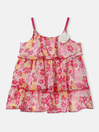 Nauti Nati Girls Sleeveless Floral Printed Knee Length Georgette Dress